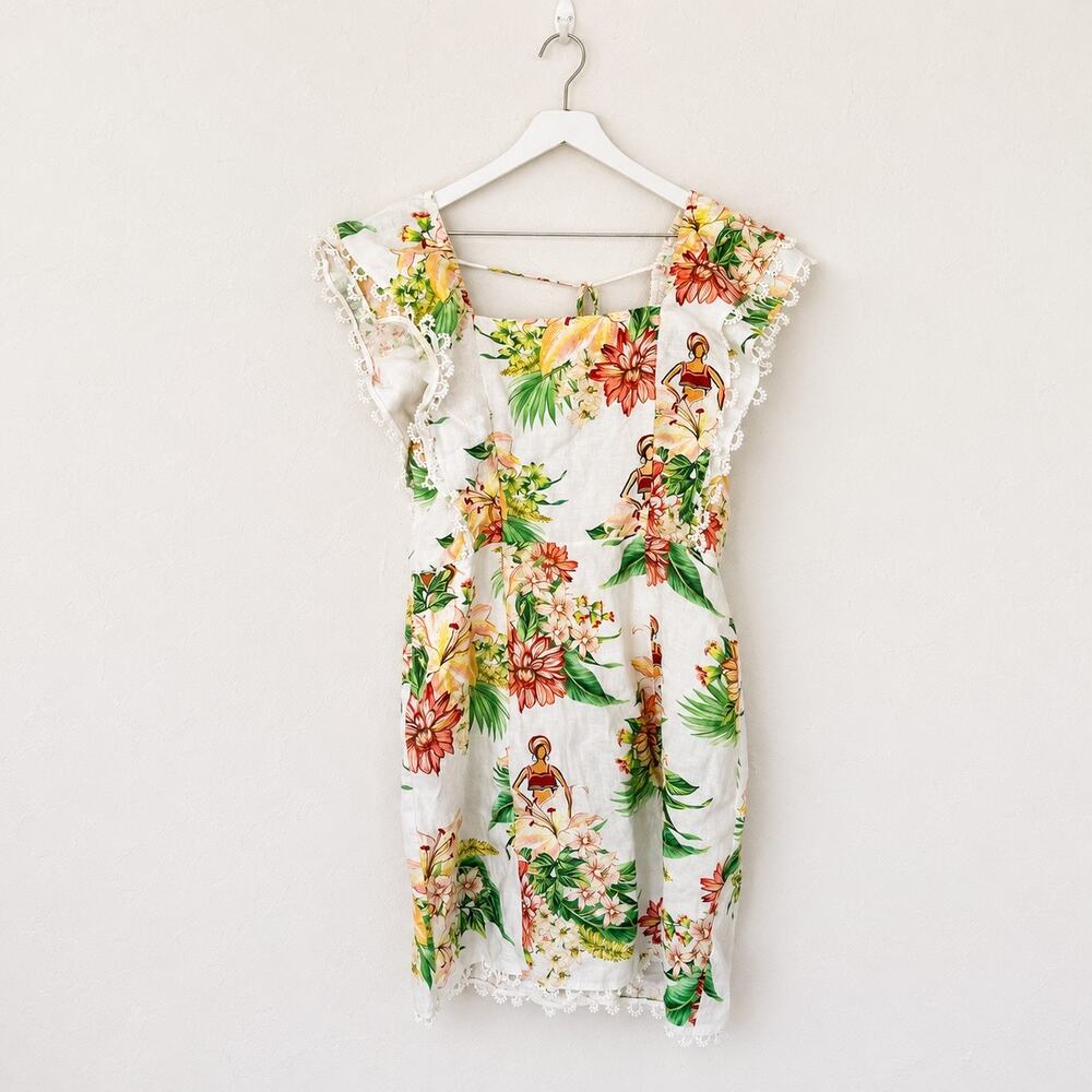 FARM Rio White Floral Maxi Dress with Green & Orange Accents